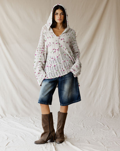 Cream Speckle Tricot Hoodie