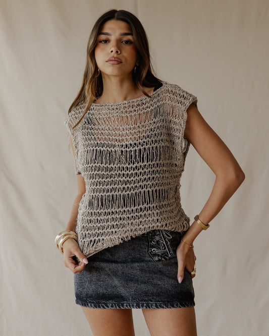 Knit Me Not Metallic Cafe Top