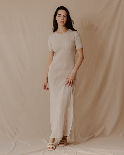 Short Sleeved Knit Dress Off-White