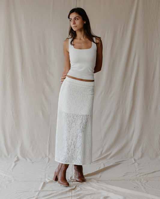 Falda Midi Encaje Moonlight Marfil