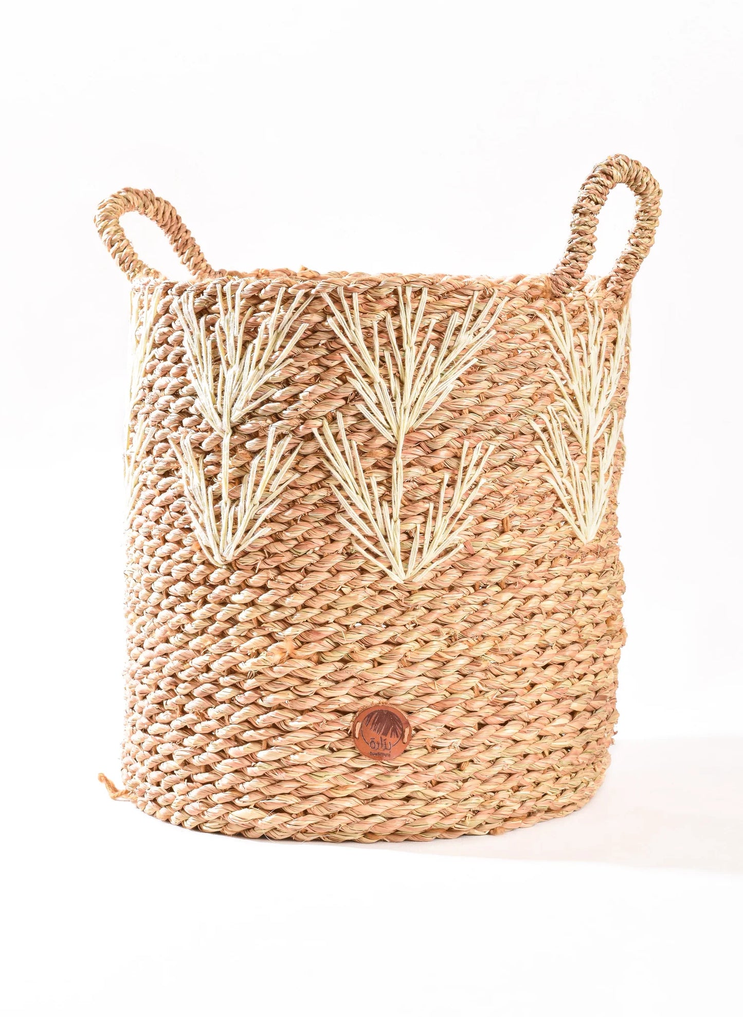 Cesta de Fibra de Mar Bordada (Blanco Roto)