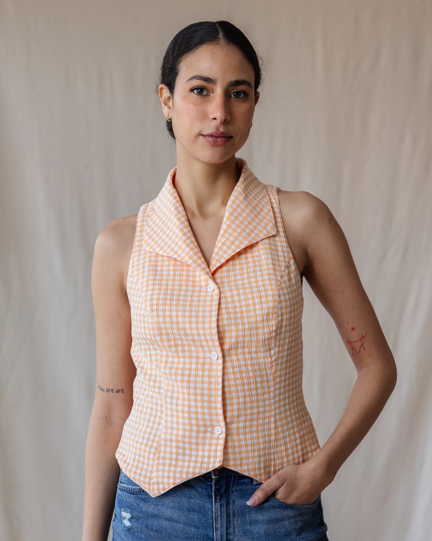 Camisa Kyoto Cuadros Naranja