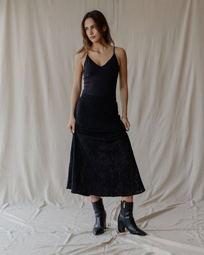 Falda Midi de Encaje Moonlight Negro