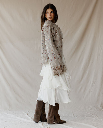 Beige Speckled Knit Cardigan