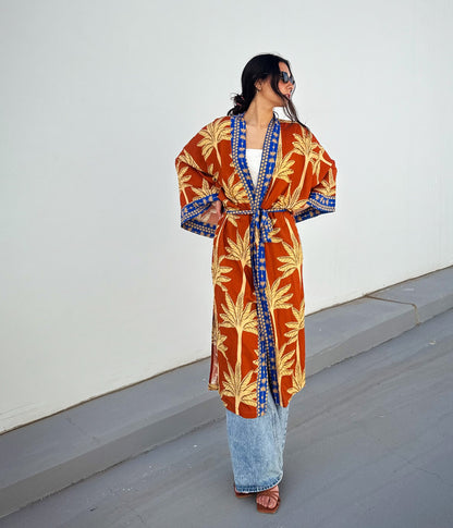 Palme Cotone Kimono Arancione X Blu