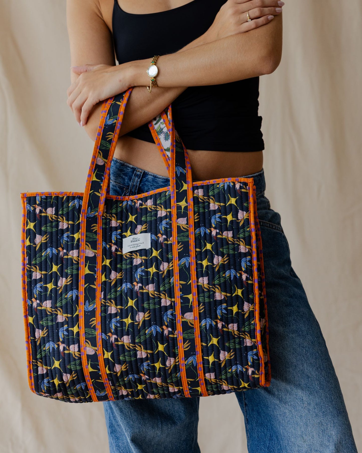 Exotic Bird Quilted Tote Bag