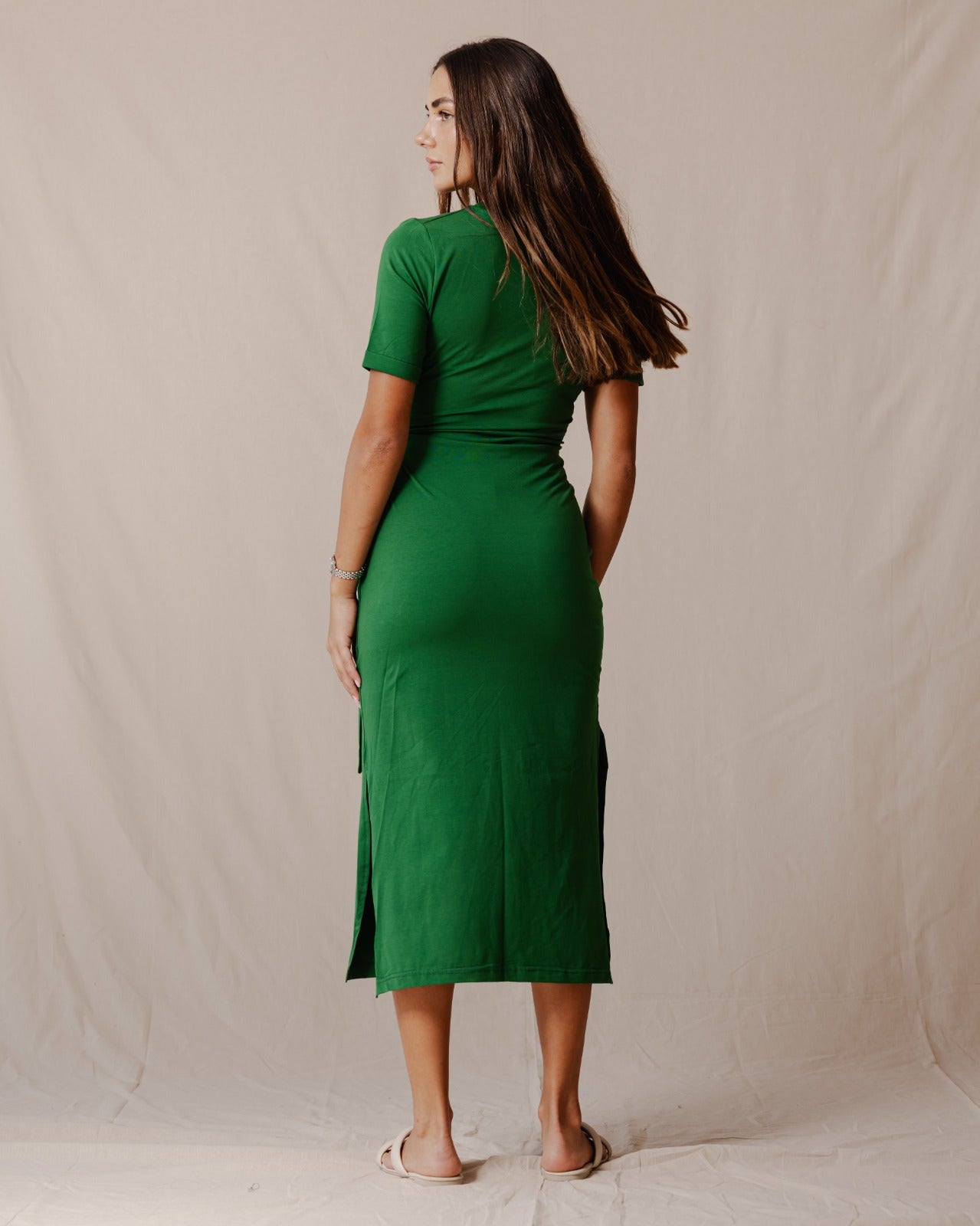 Vestito in cotone con cravatta laterale verde