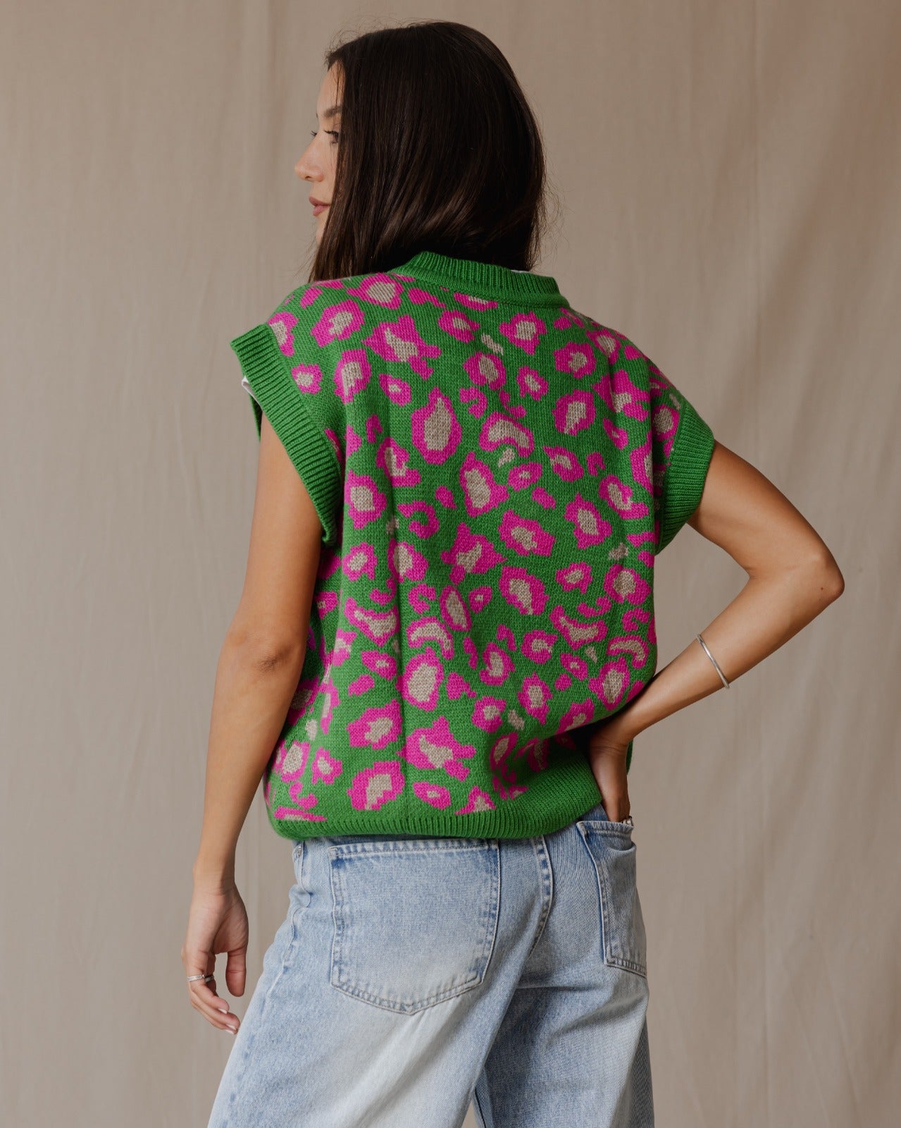 Gilet in maglia Cheetah verde X rosa