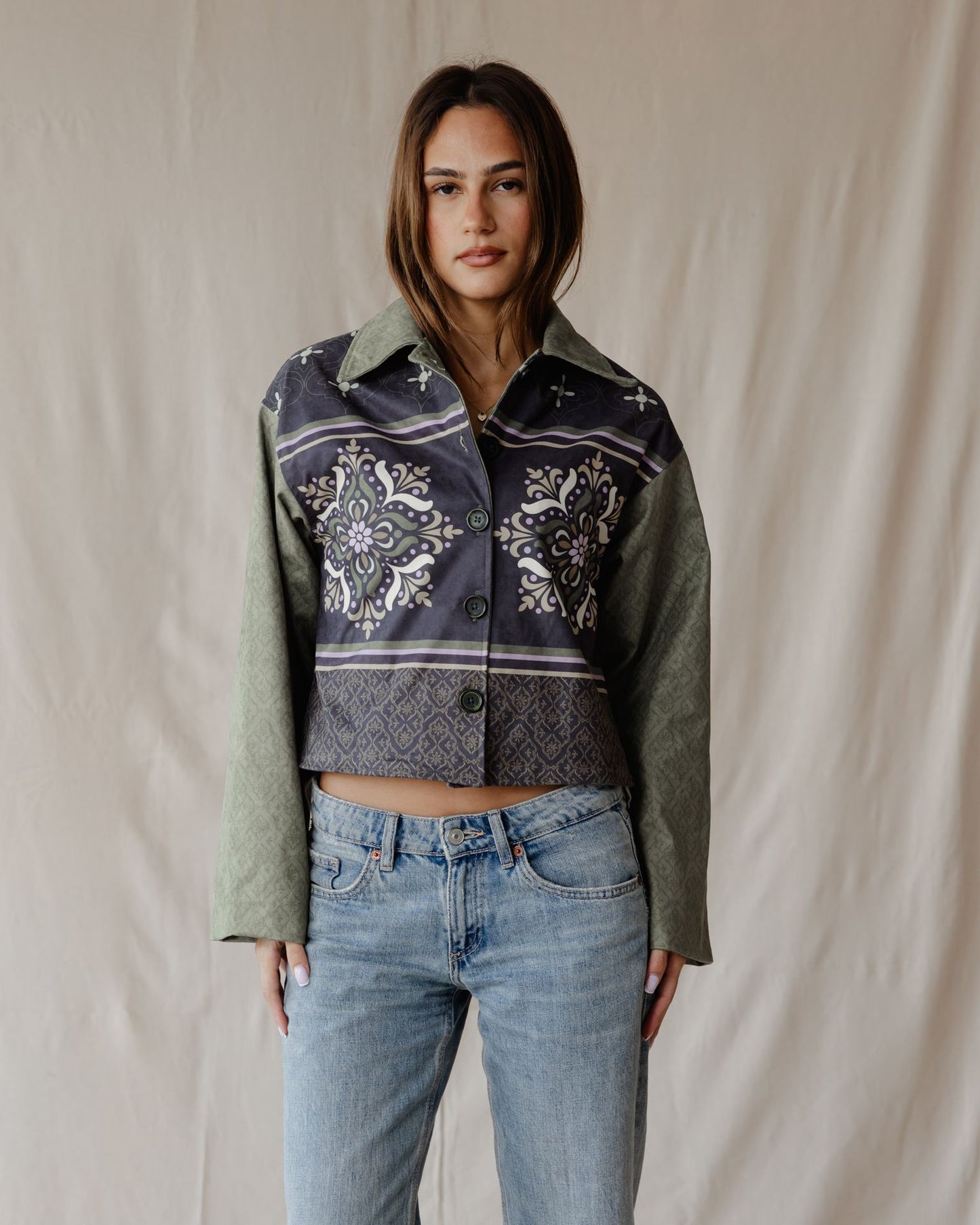 Olive Arabesque Suede Jacket