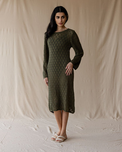 Vestido de malha verde azeitona crepuscular