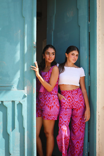 Ikat Linen Pants In Purple X Burgundy