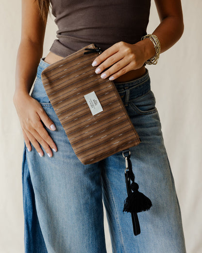 Brown Striped Clutch