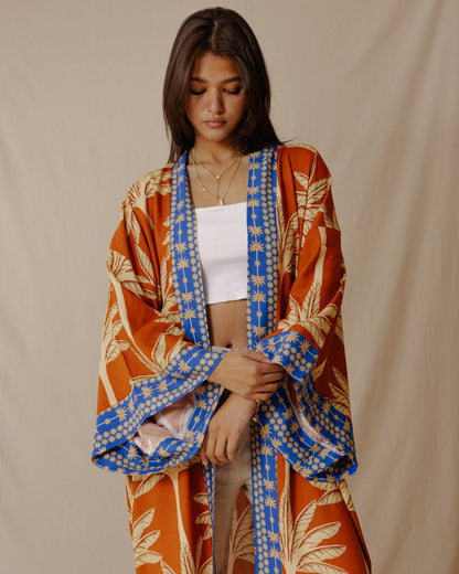 Palme Cotone Kimono Arancione X Blu