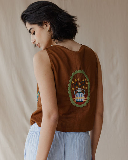 Gilet brodé Sunflare Gecko Camel