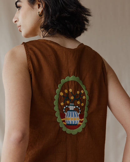 Gilet brodé Sunflare Gecko Camel