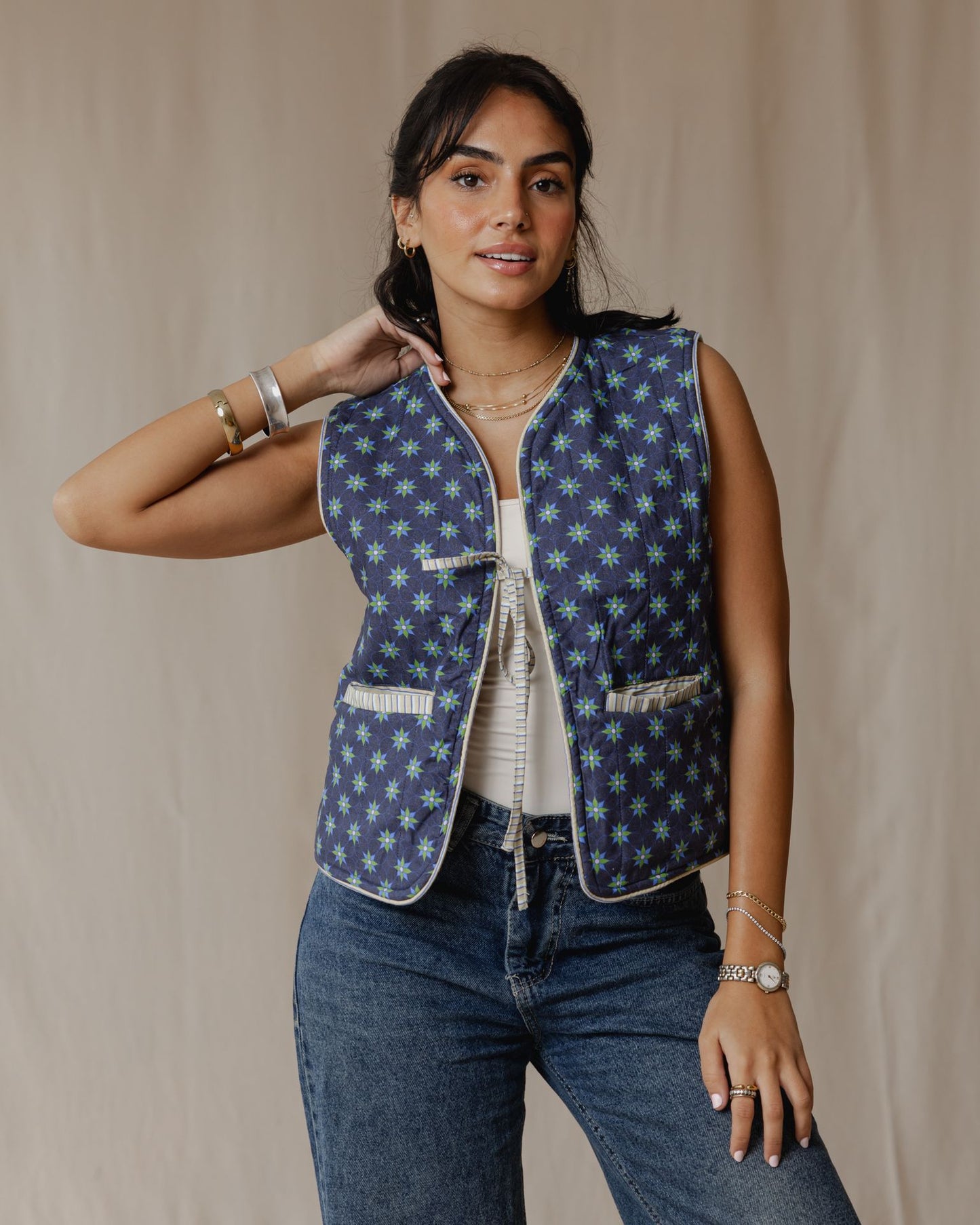 Flip & Bloom Reversible Vest in Amber/Navy