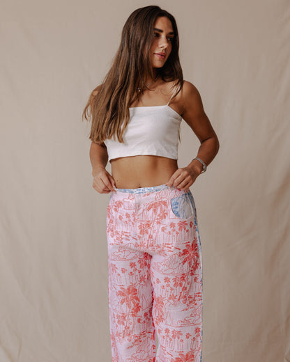 Pantalones de lino de patchwork multiprint