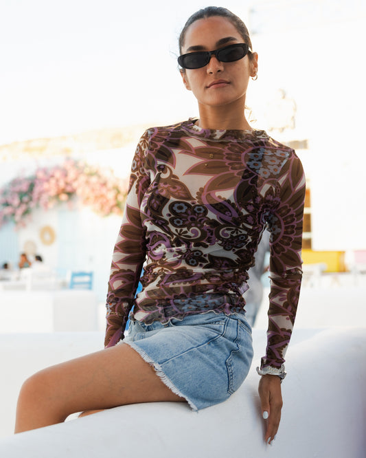Boho Mesh Top in Brown