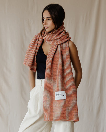 Peach Grid Winter Scarf