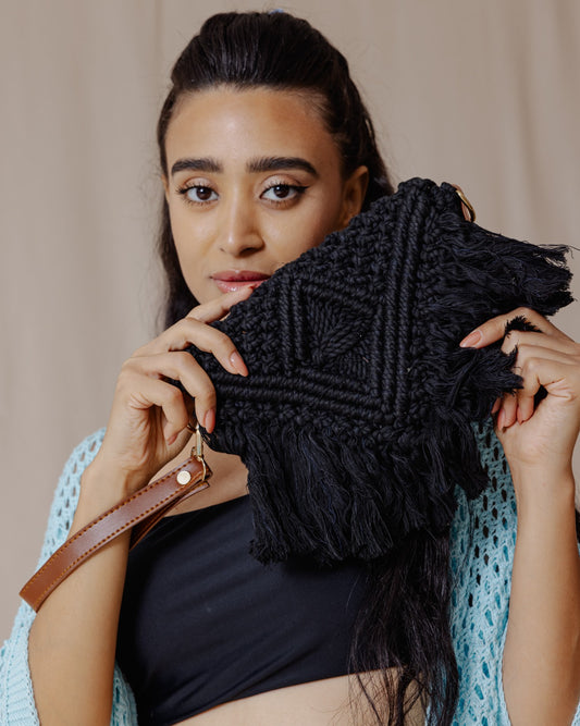 Gaia Macrame Embreagem Preto