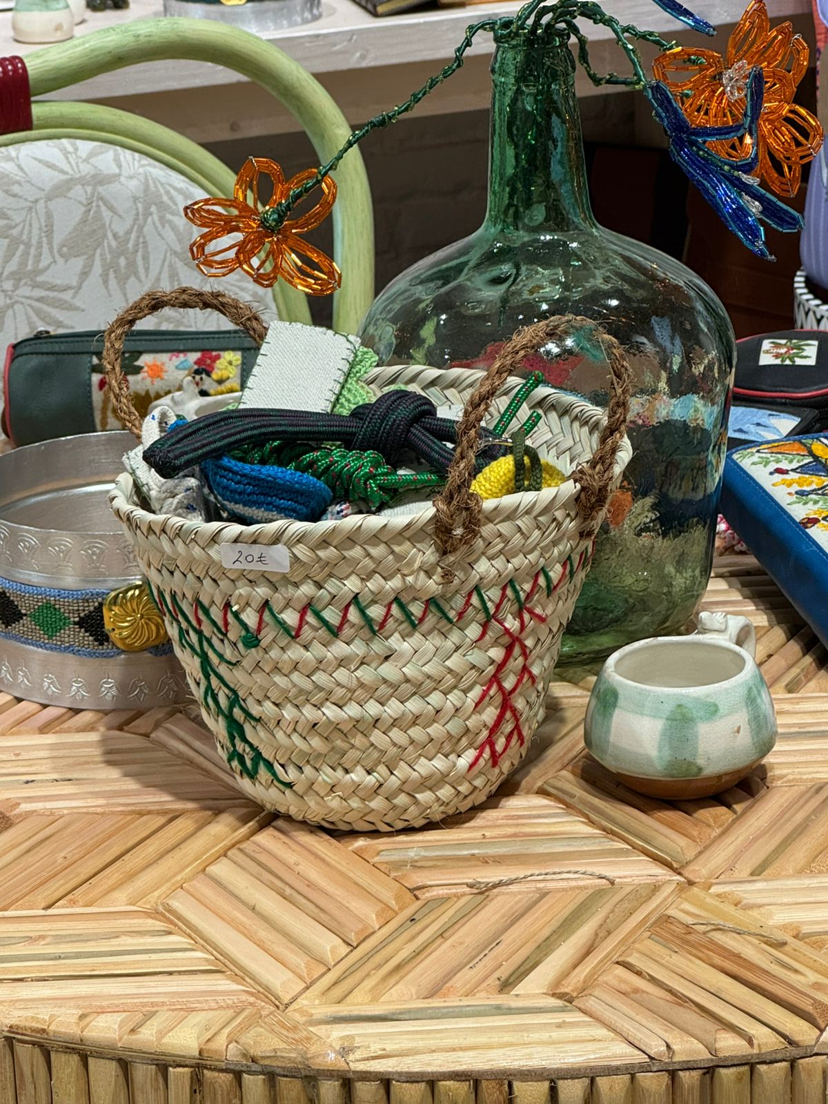 Cesta Pequeña / Organizador con Cordones de Colores (Rojo x Verde)
