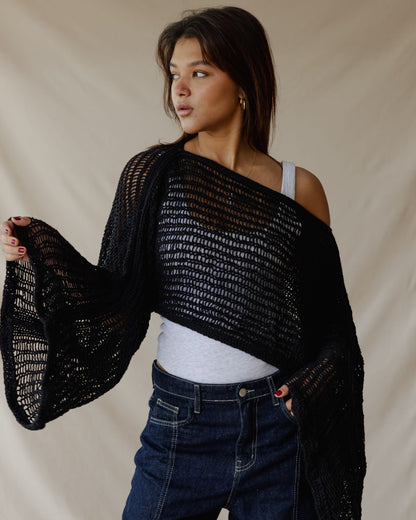 Overlay Crochet Top Black