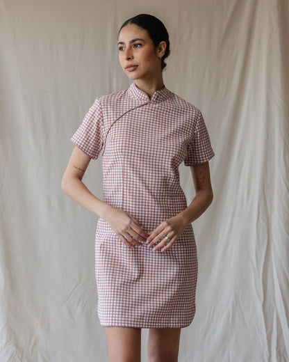 The Kyoto Gingham Dusty Pink Dress