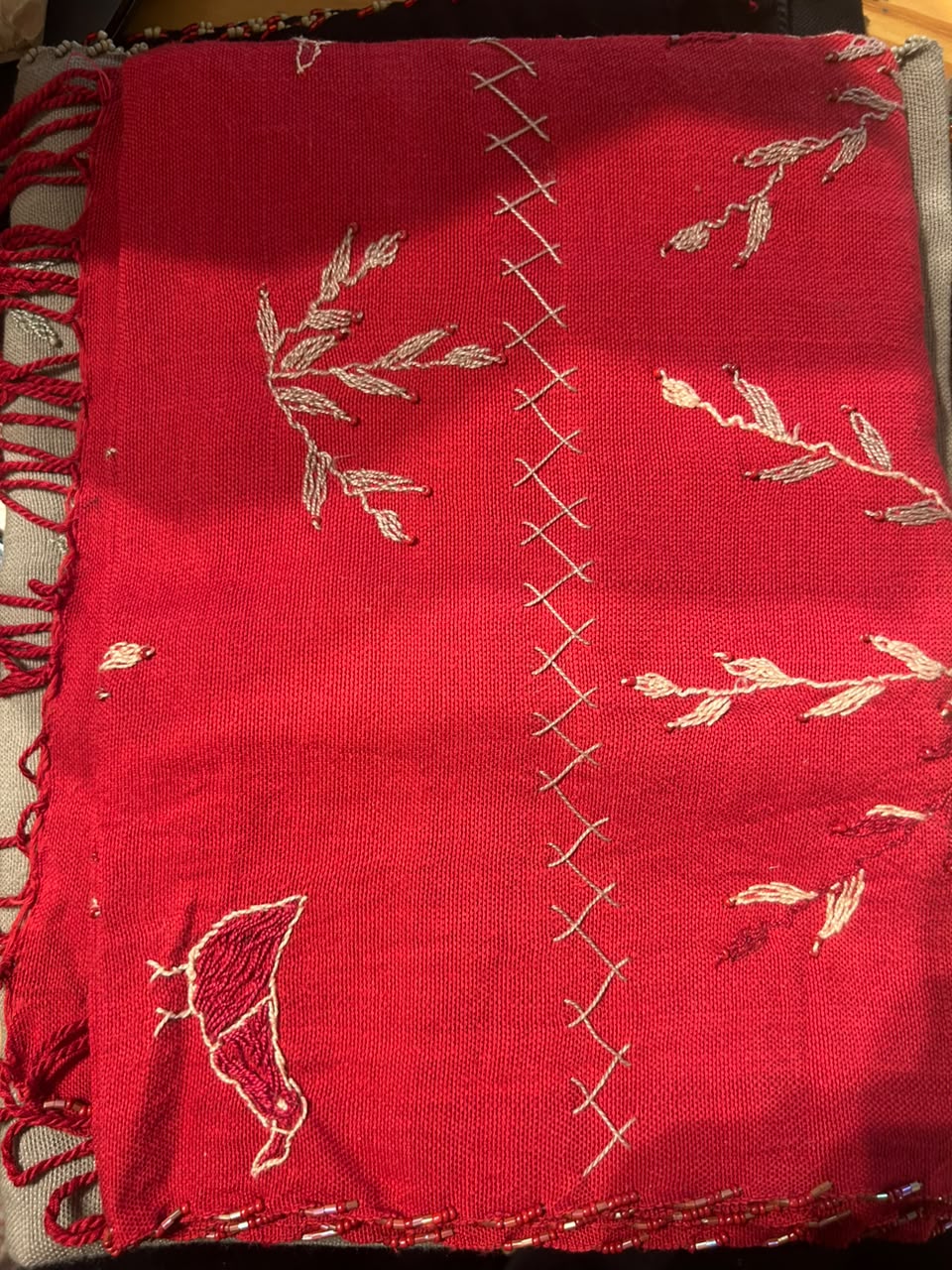 Red Febran Embroidered Shawl