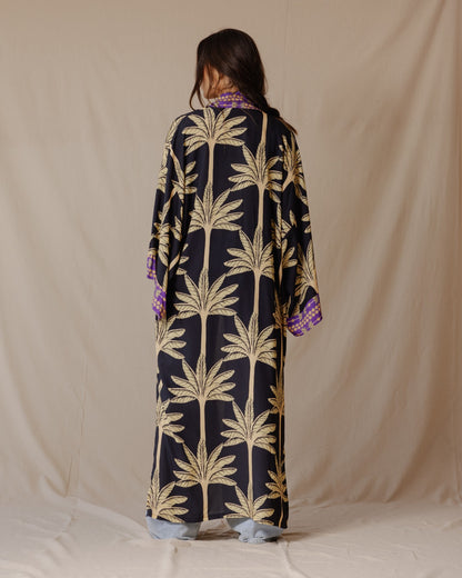 Palme Cotone Kimono Nero X Viola
