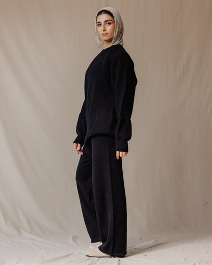 Ensemble en tricot tressé noir