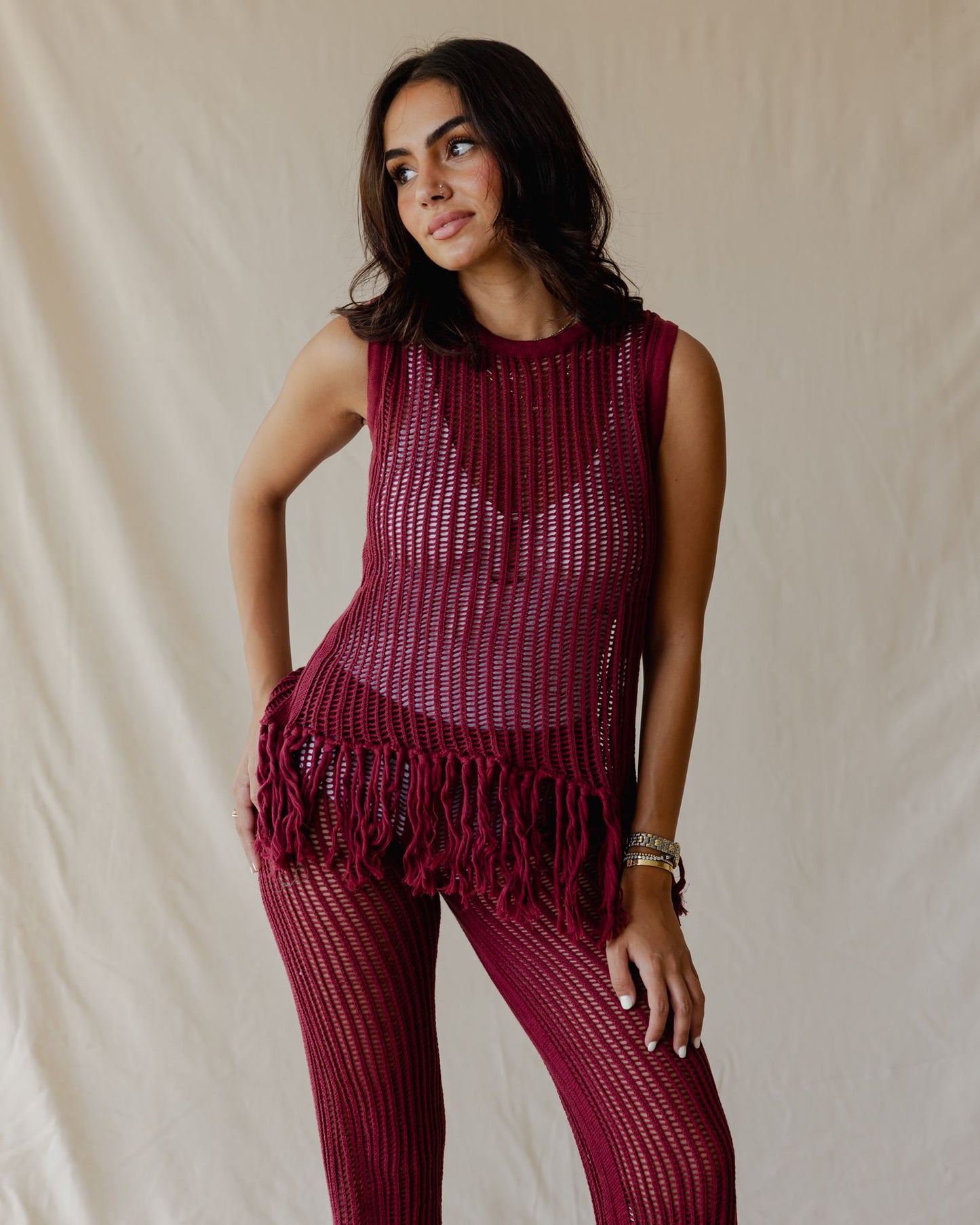 Isla Burgundy Knit Pants