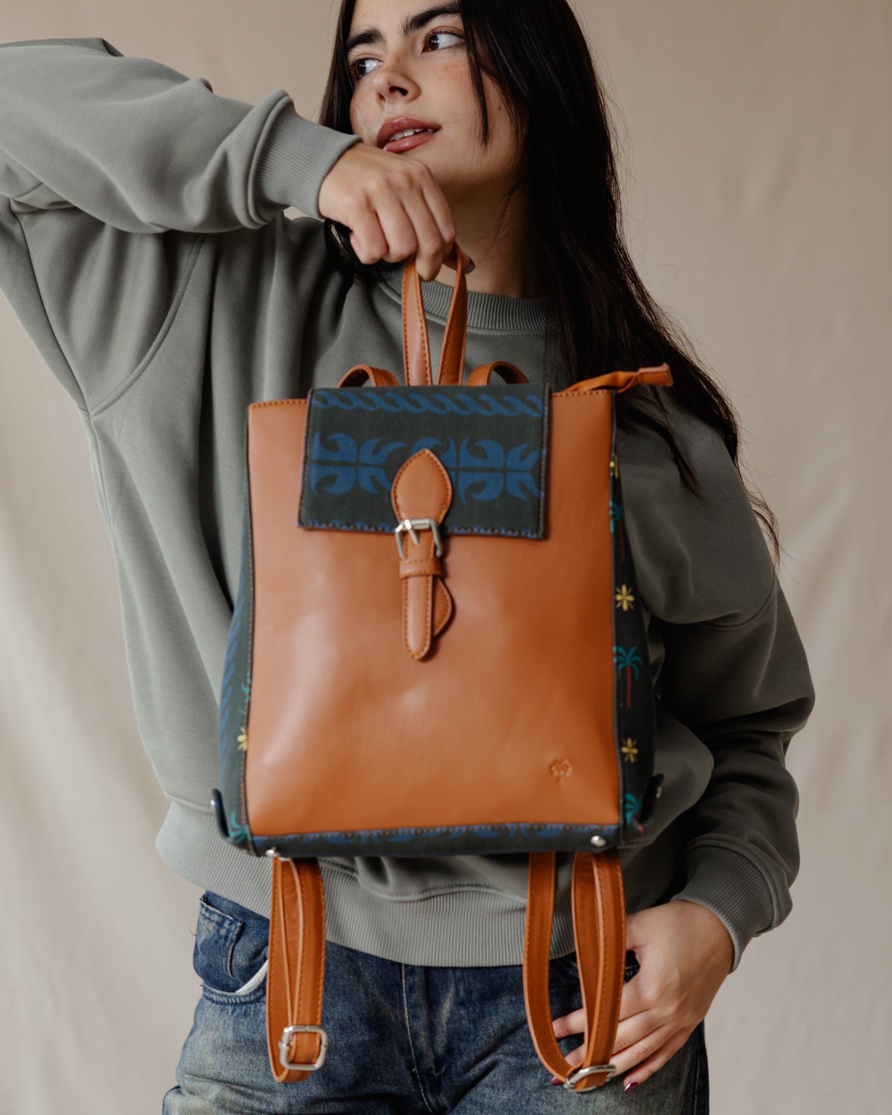 Rectangle Printed Backpack Havane