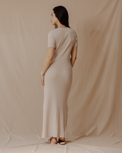 Short Sleeved Knit Dress Off-White