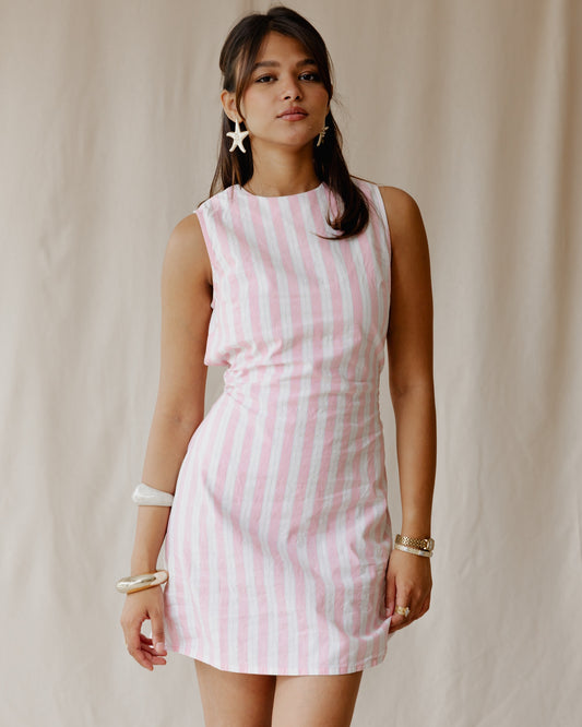 Abito a righe color zucchero rosa