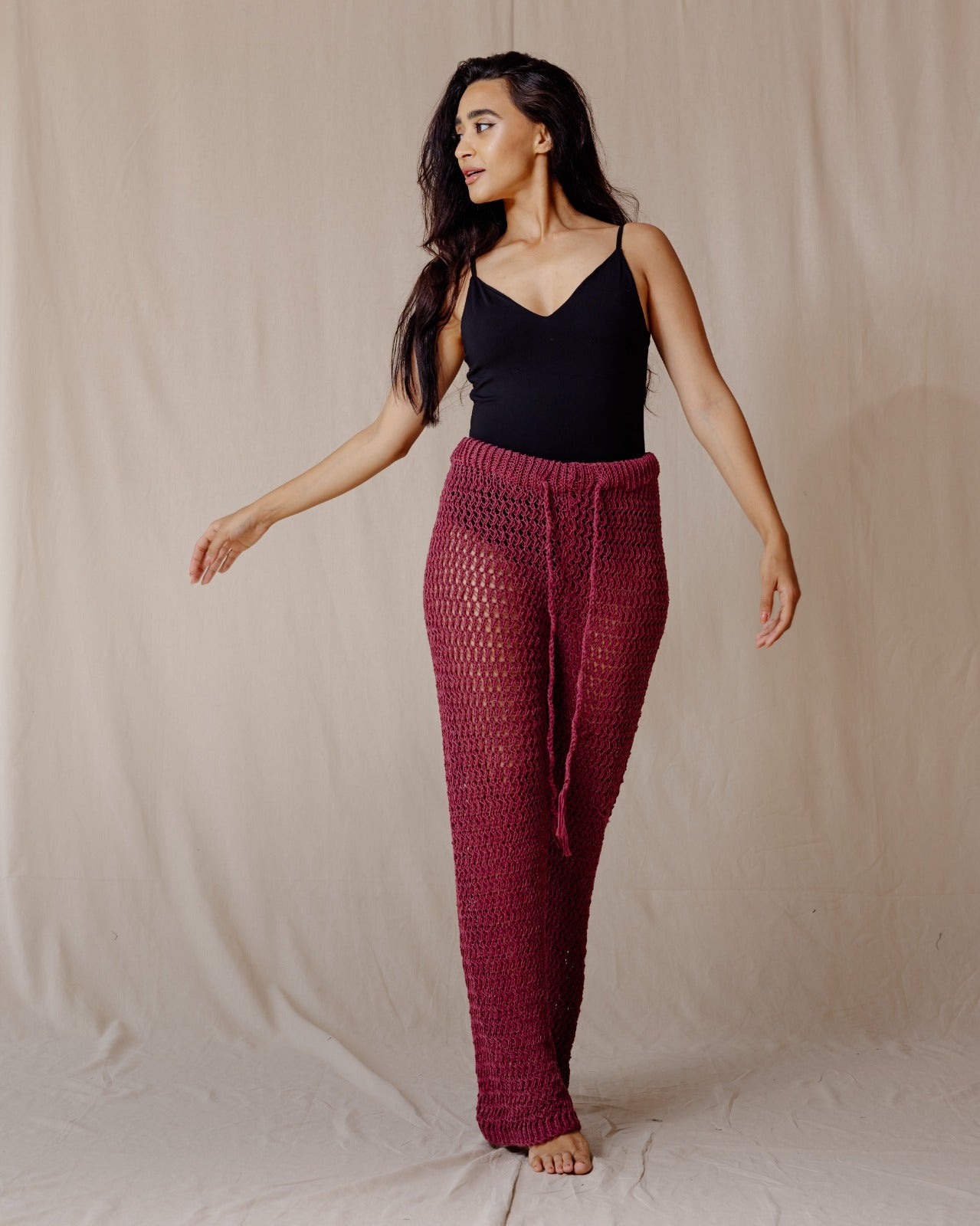 Pantalones de ganchillo hechos a mano Borgoña