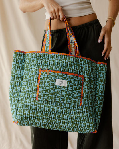 Eccentric Floral Quilted Tote Bag