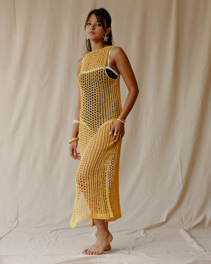 Vestido de punto hecho a mano de miel
