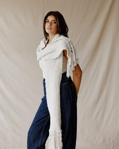 Bouclé Fringe Cream Scarf