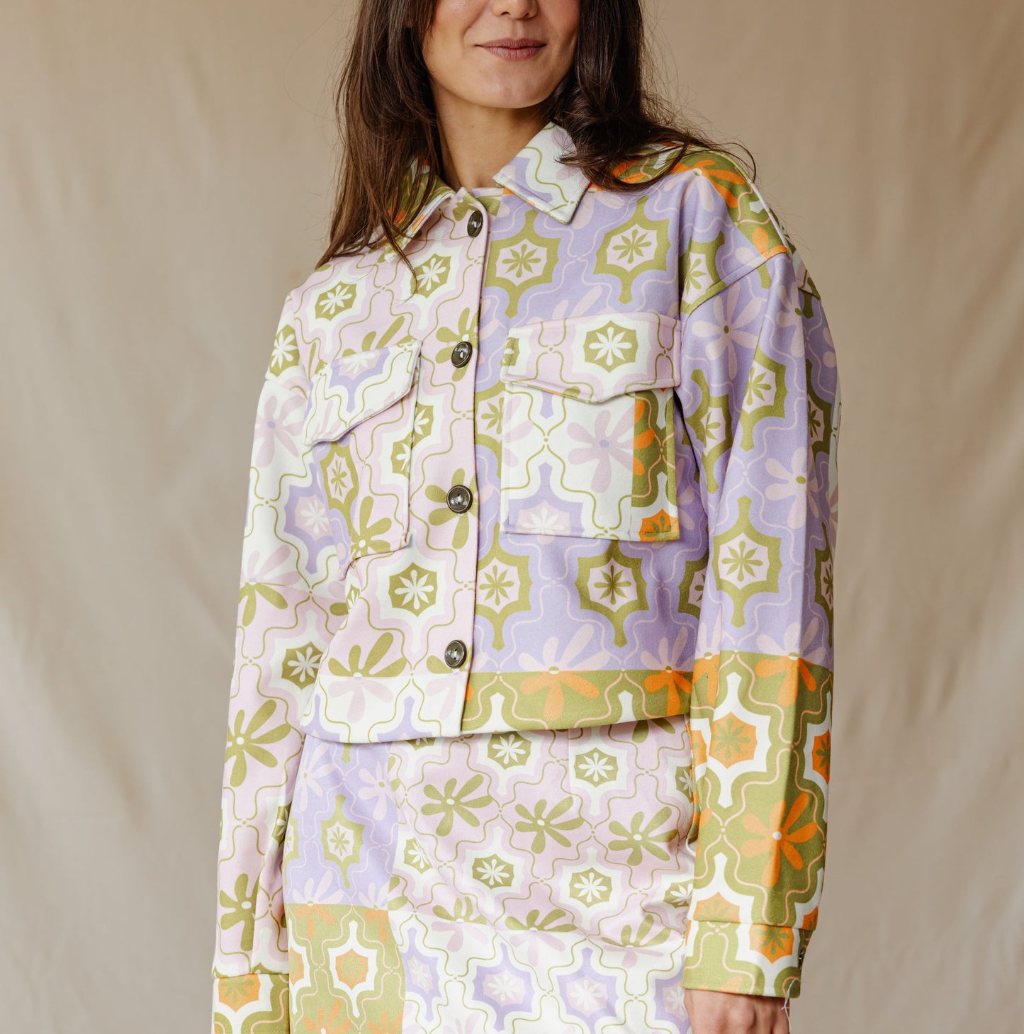 Jaqueta Cropped Mosaico Floral