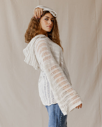 Sweat à Capuche Trico Fait Main Blanc Cassé