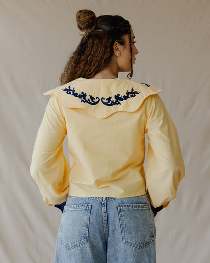 Baroque Collar Yellow Shirt