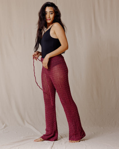 Pantalones de ganchillo hechos a mano Borgoña