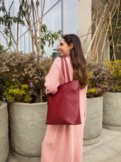 Tote de couro Tangle Borgonha