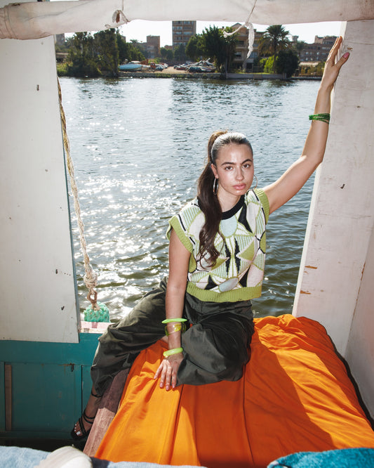 Green Retro Kaleido Knit Vest