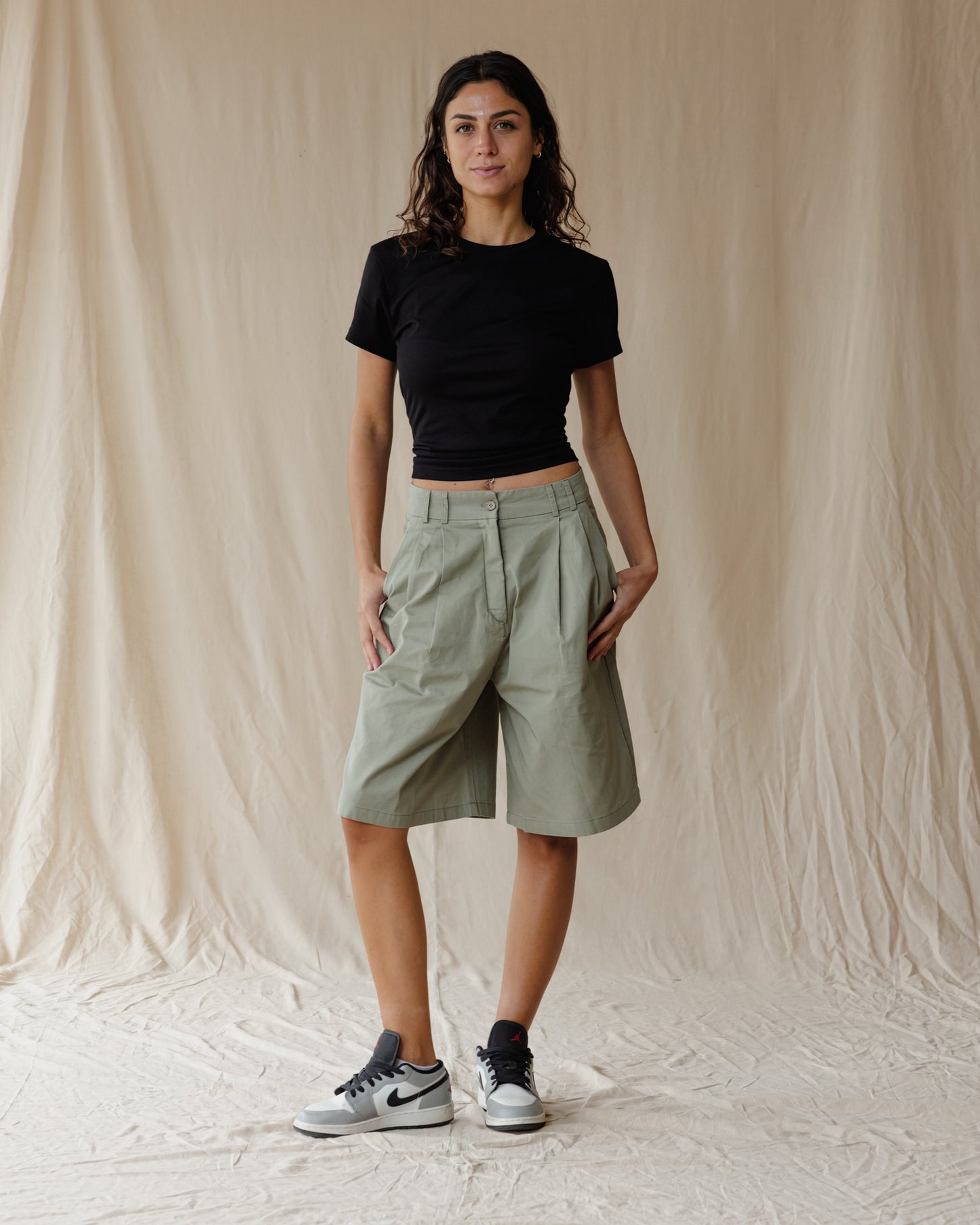 The Pleat Olive Shorts