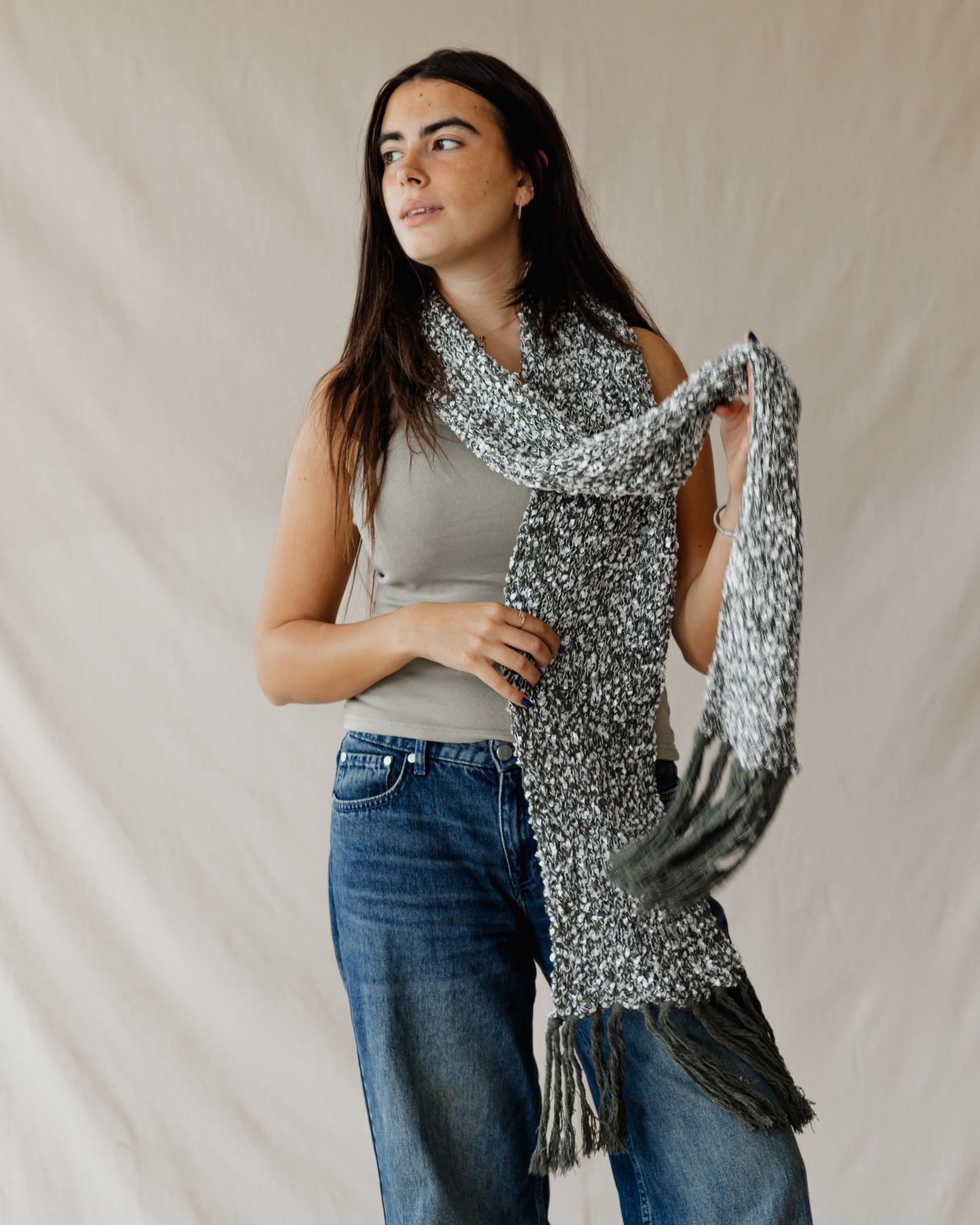 Bouclé Fringe Olive Scarf