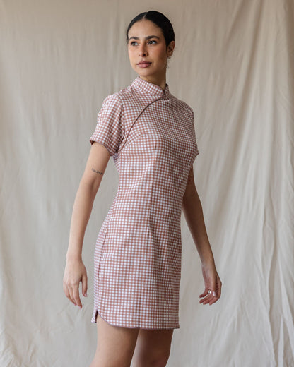 The Kyoto Gingham Dusty Pink Dress