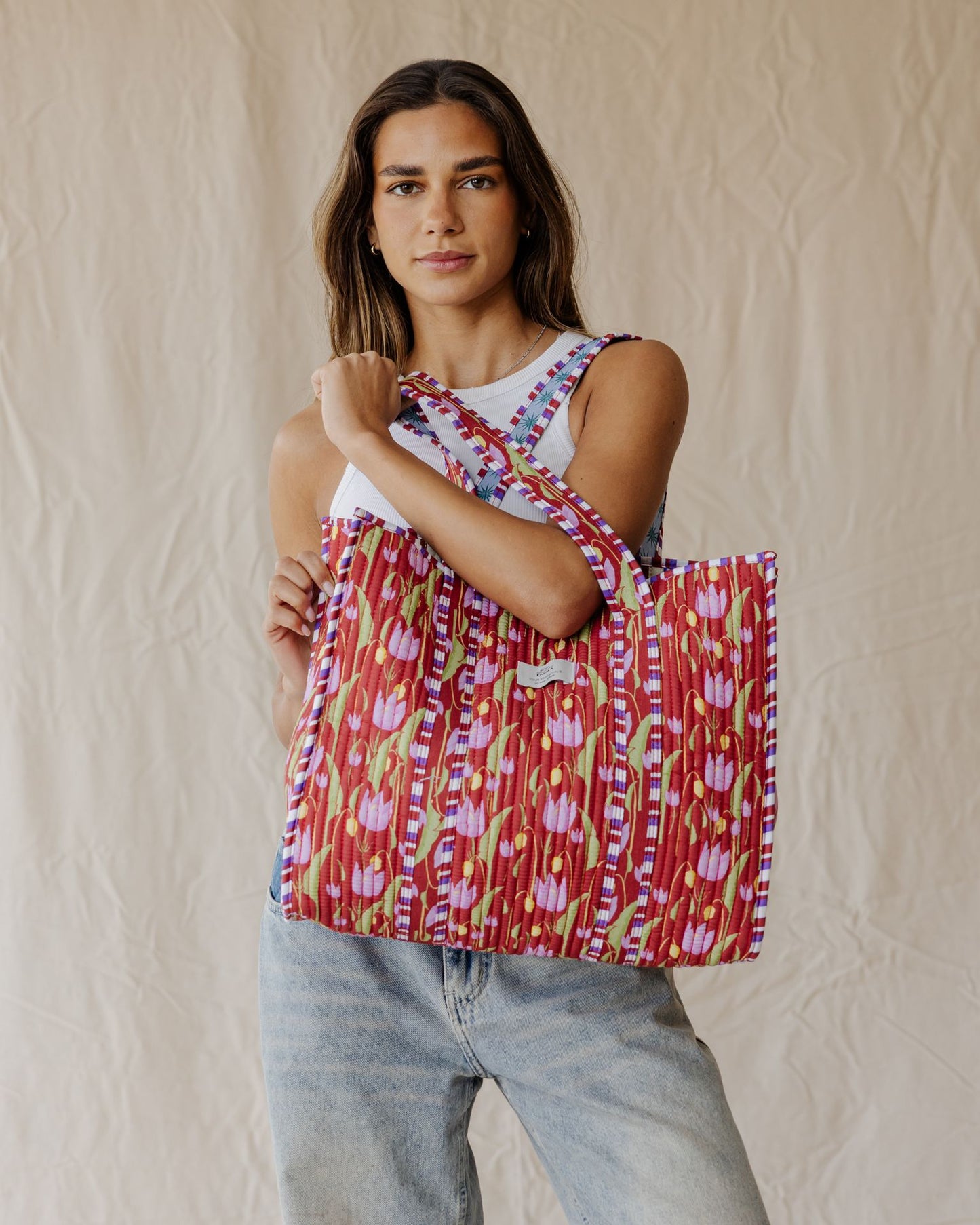 Bolsa Tote Acolchada Bloom & Stripe