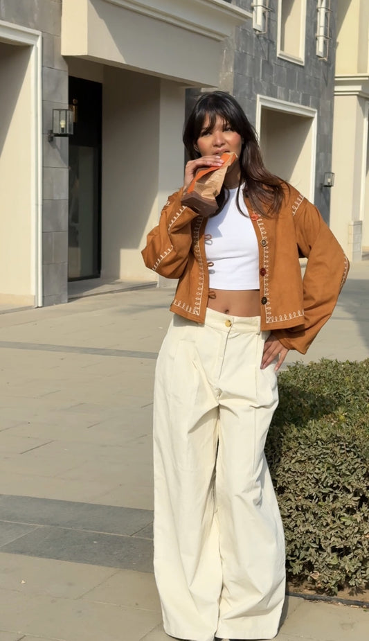 Pleated Cord Off-White Pants