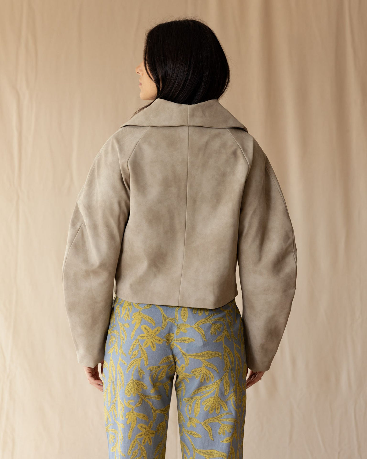 Beige Suede Zip-Up Jacket